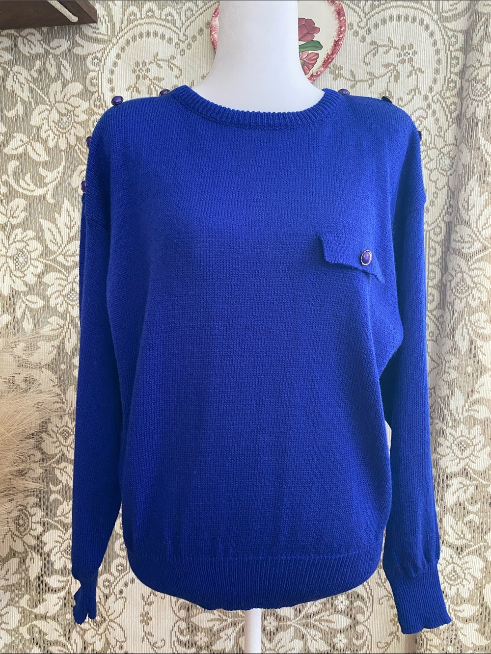 90’s Blue Knit Crew Neck Raoul Sweater Women Size 14